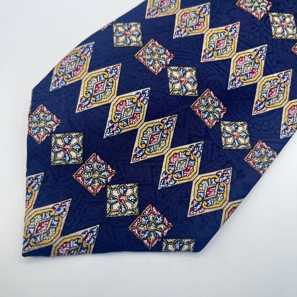 Monsieur Givenchy Tie Mens OS Navy Blue Excellent Geometric Silk USA Made